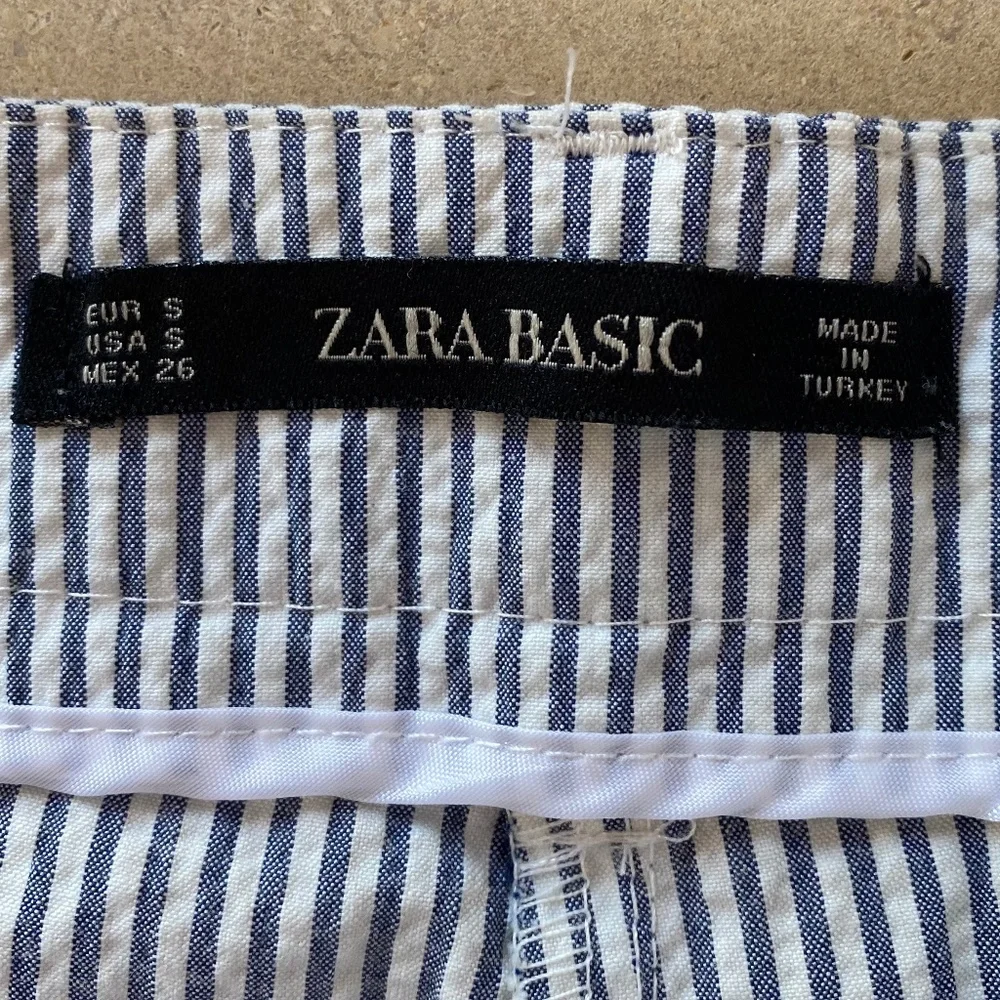 ZARA Seersucker Pinstripe Cuffed & Cropped Pants, from London, Sz SM - Picture 5 of 14